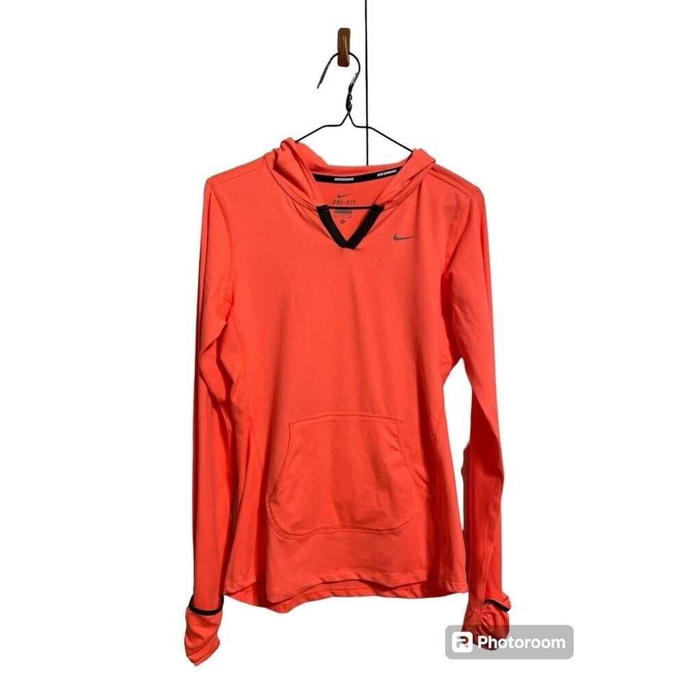 Nike Running Hoodie Pullover Dri-FIT Long Sleeve Top Activewear Orange S‎